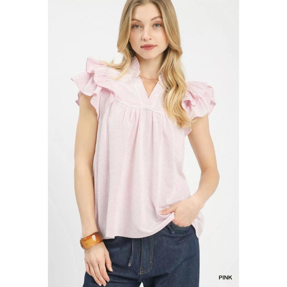 Umgee Ruffled Sleeve Textured Blouse